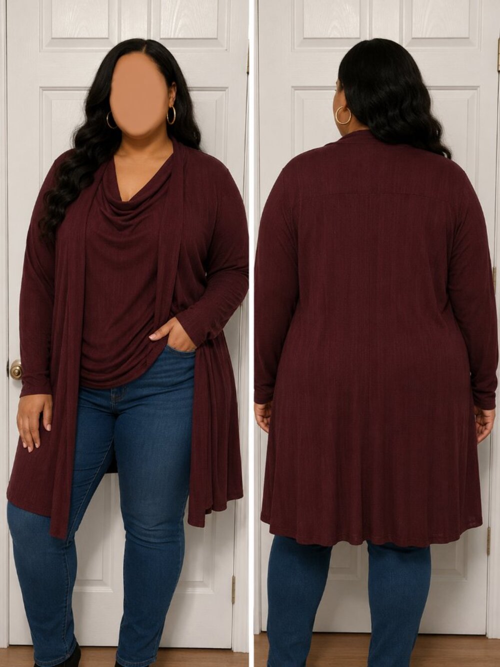Lane Bryant Rich Burgundy Knit Top and Cardigan Set